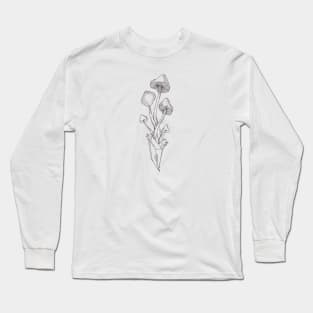 Mushroom Amethyst Crystal Line Art Long Sleeve T-Shirt